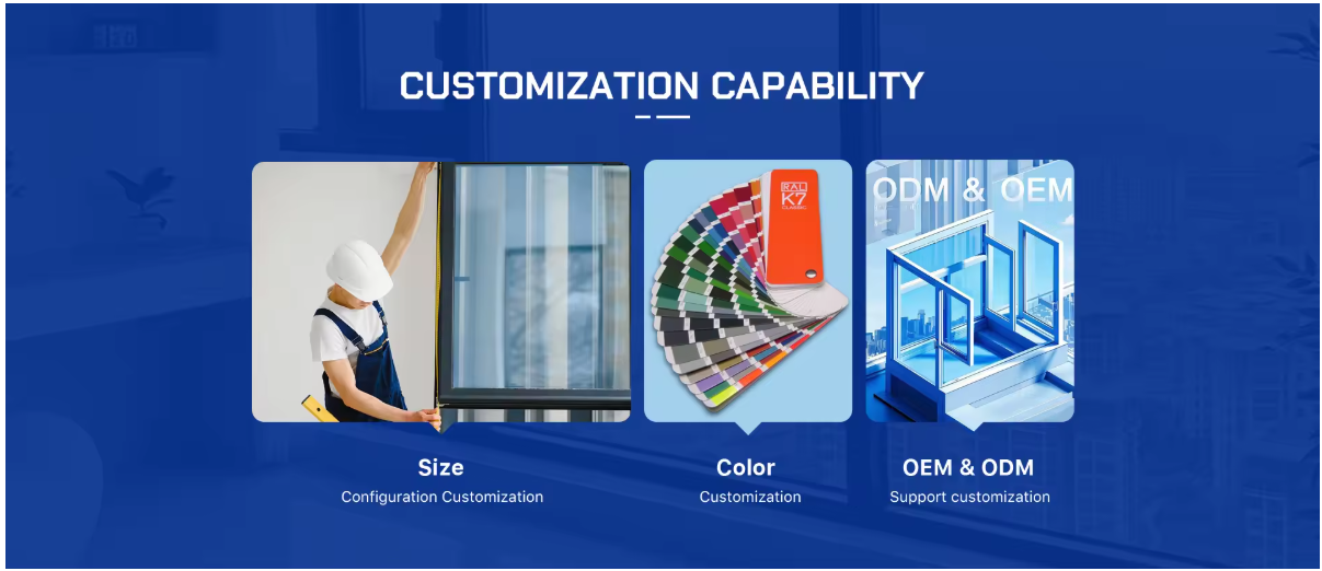 Custom aluminum windows and doors-size, color, OEM&ODM